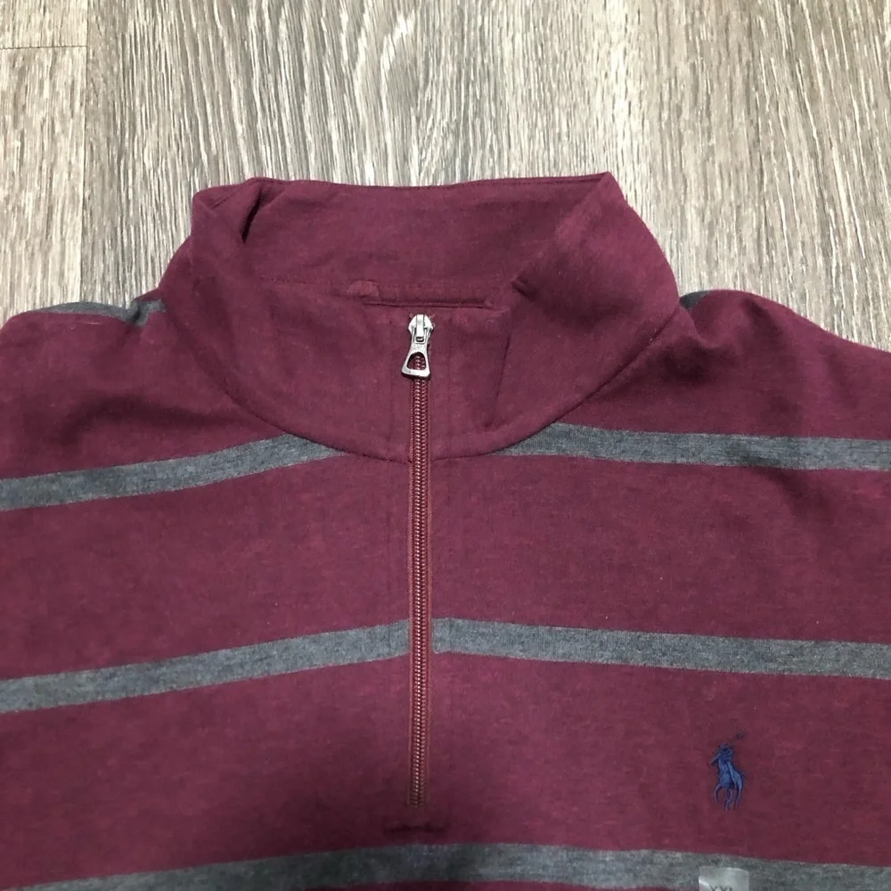 NWT Polo Ralph Lauren Men’s XXL 1/4 Zip Pullover - Maroon & Gray Striped